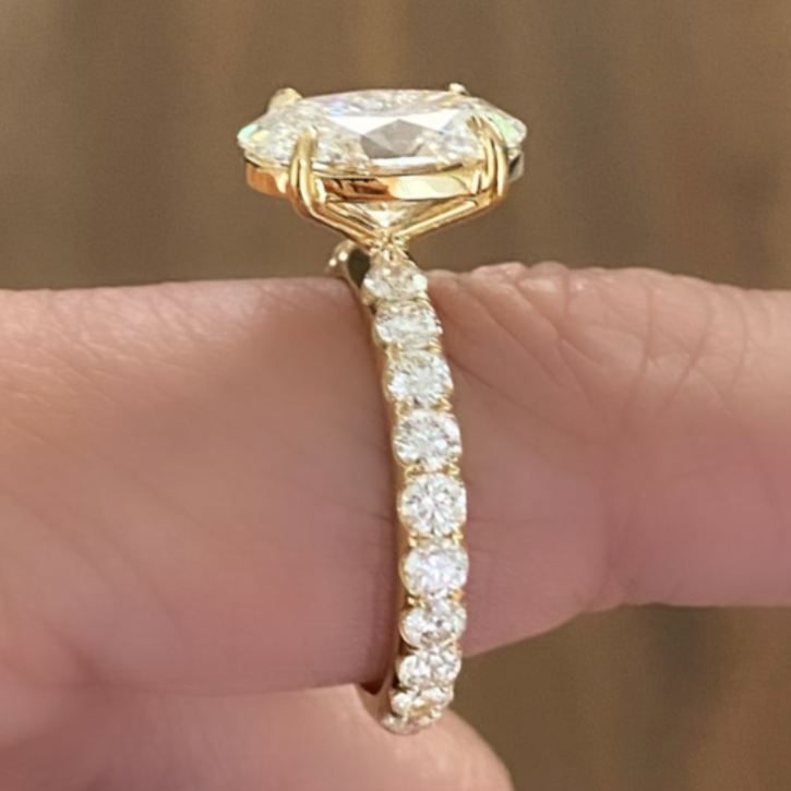 Oval Cut Pave Diamond Hidden Halo Yellow Gold Engagement Ring