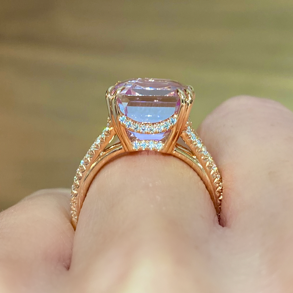 7 Carat Emerald Cut Kunzite Diamond Ring