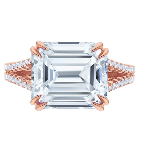 7 Carat Emerald Cut Kunzite Diamond Ring