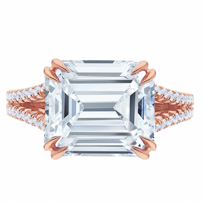 7 Carat Emerald Cut Kunzite Diamond Ring