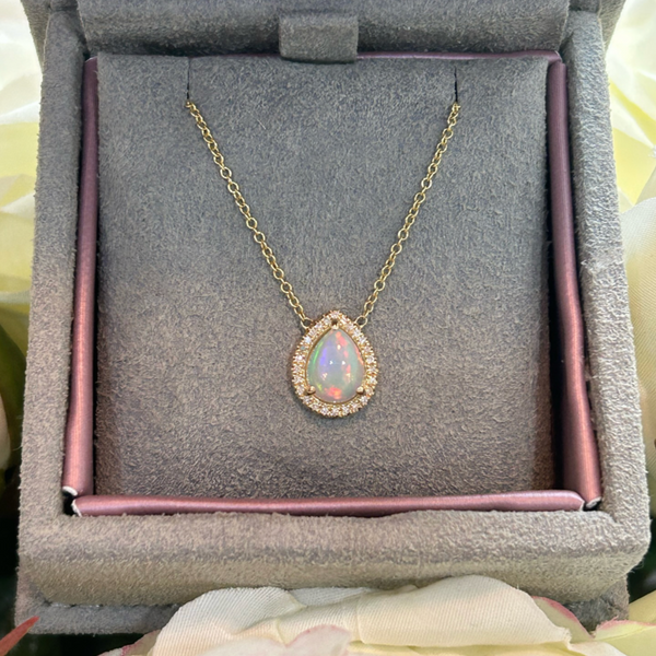 Opal Diamond Pendant Necklace