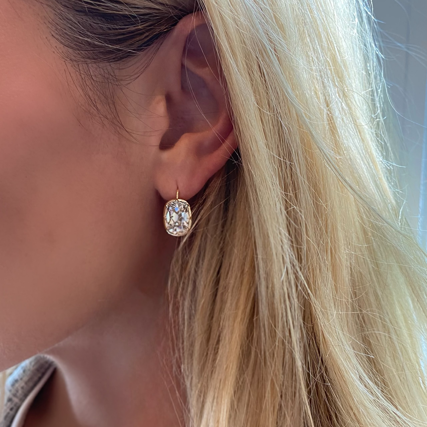 Antique Old Mine Cushion Bezel Earrings