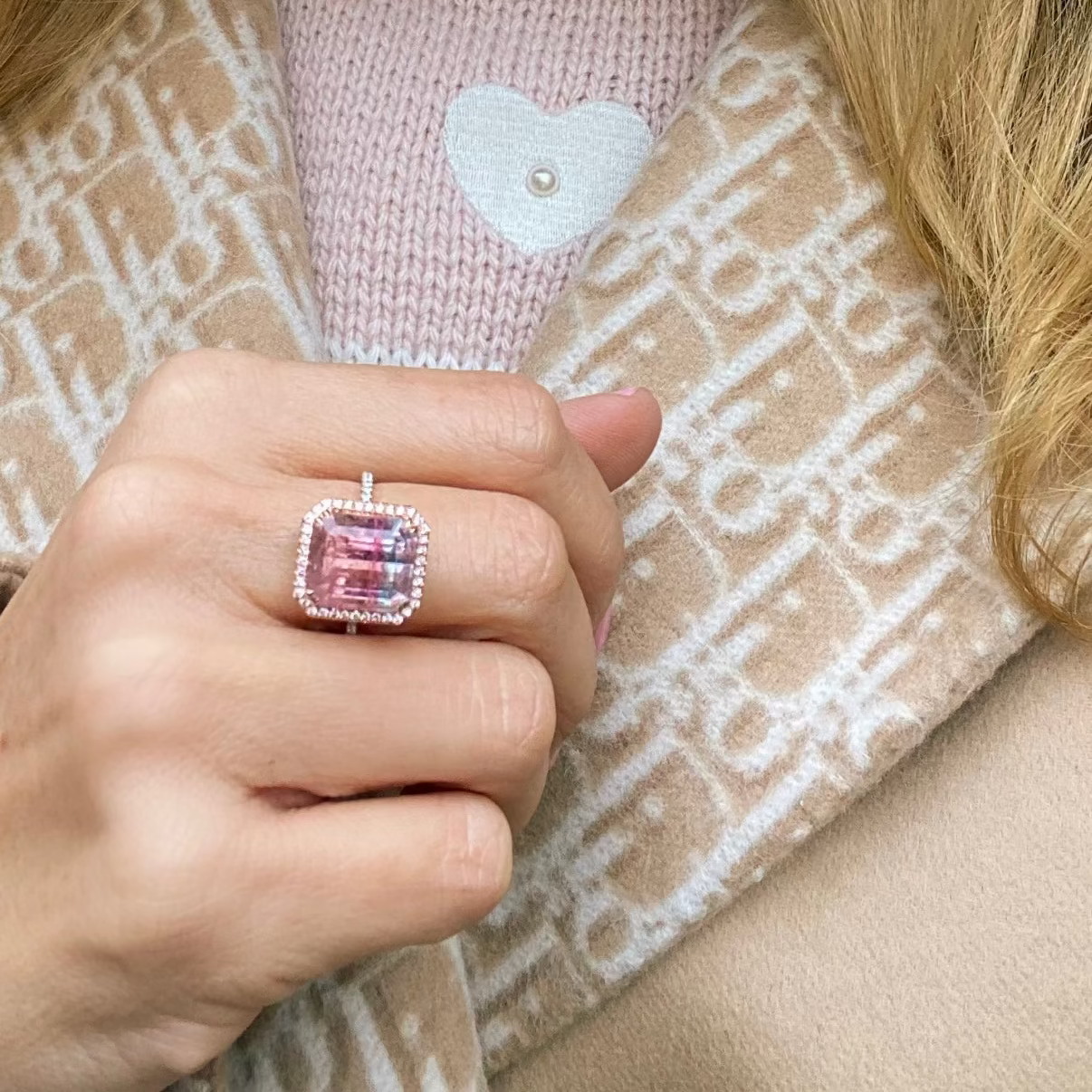 8.6 Carat Elara Bloom Tourmaline Pink Diamond Unicorn Ring