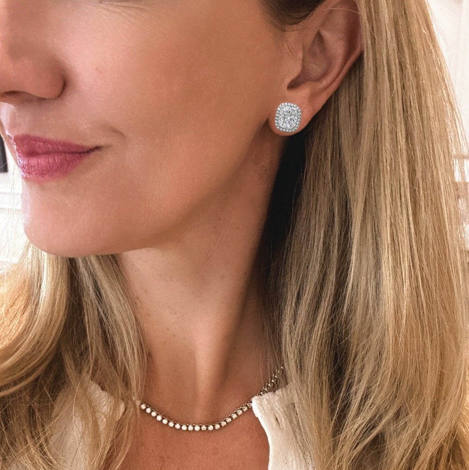 Cushion Halo Diamond Stud Earrings