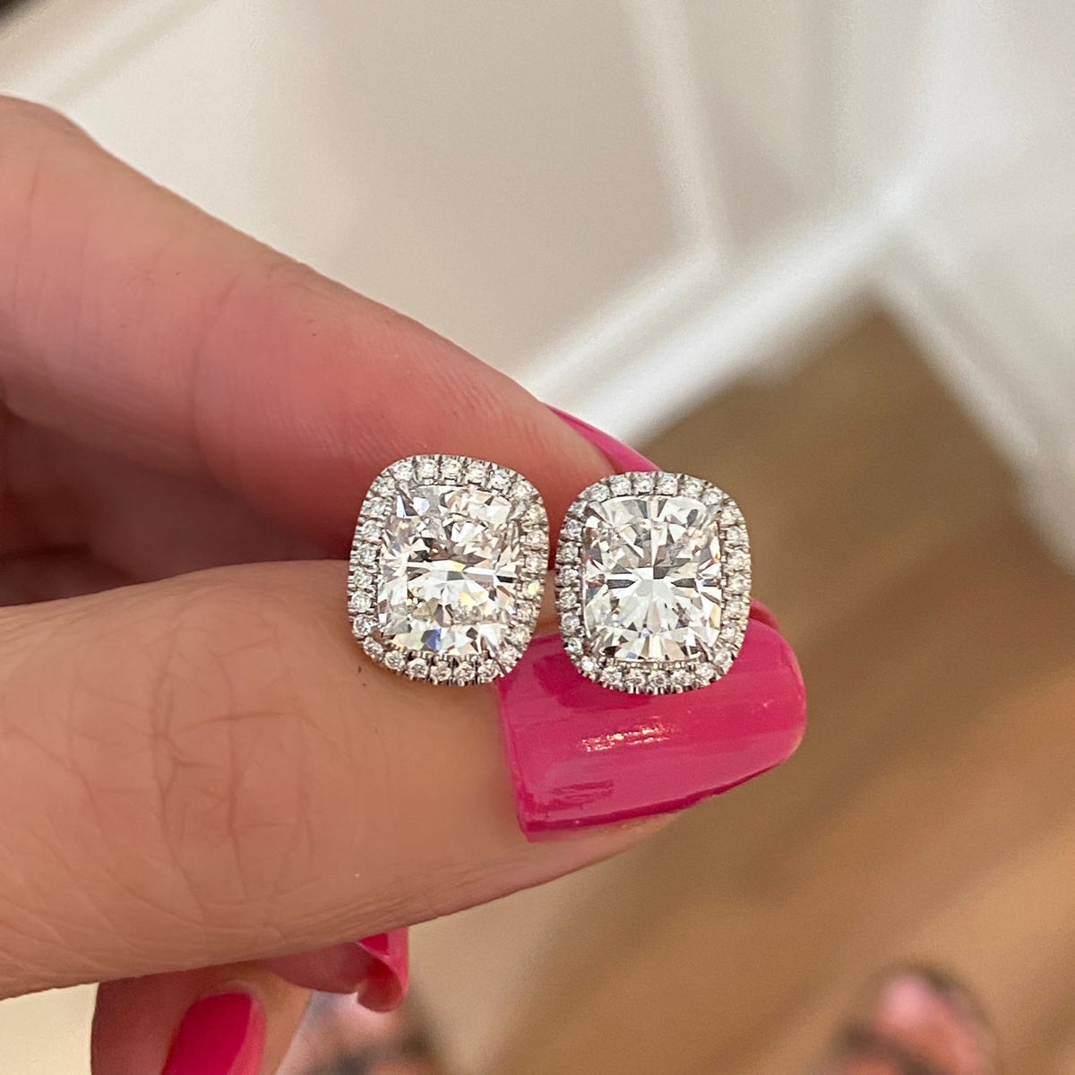 Cushion Halo Diamond Stud Earrings