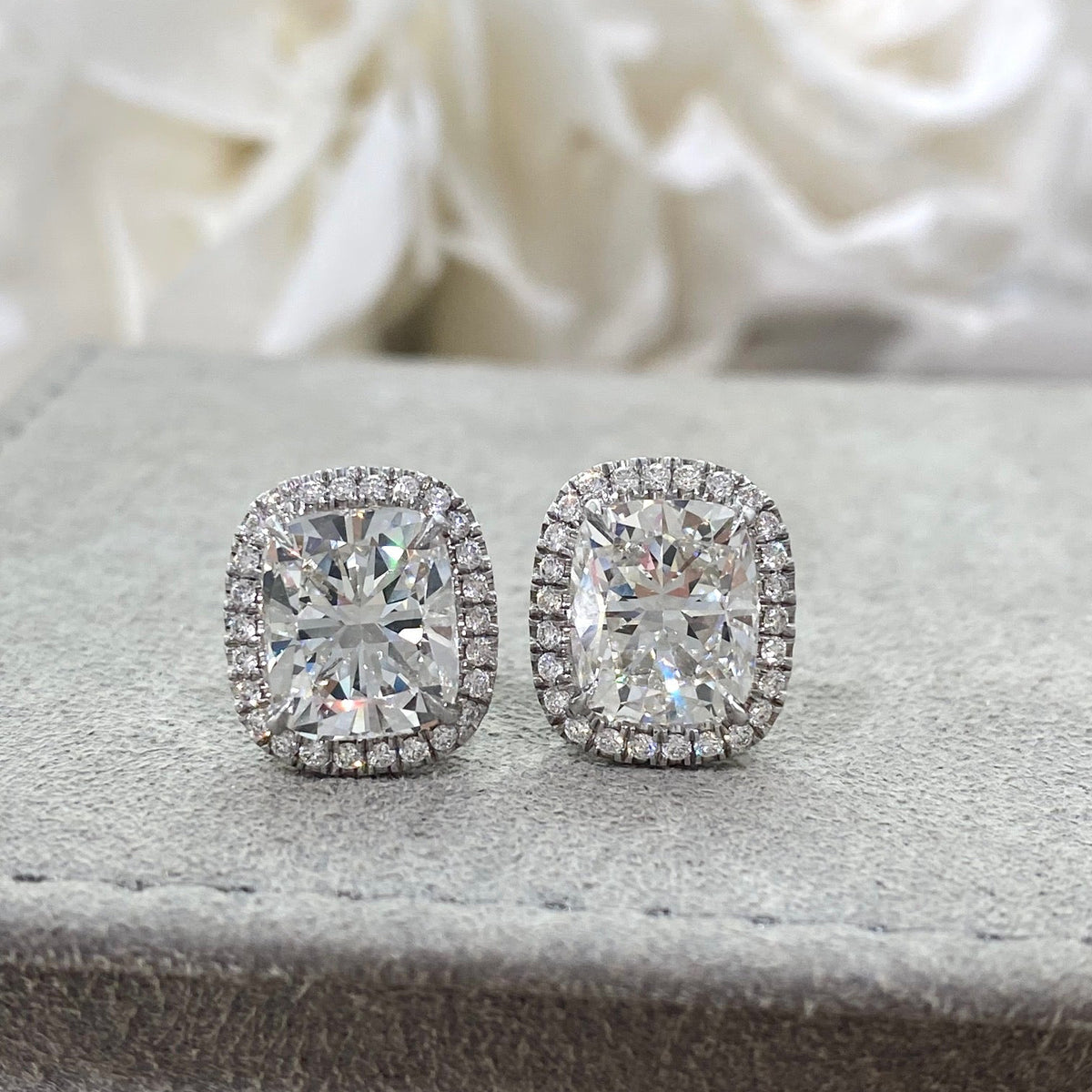 Cushion Halo Diamond Stud Earrings