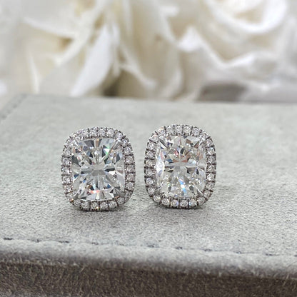 Cushion Halo Diamond Stud Earrings