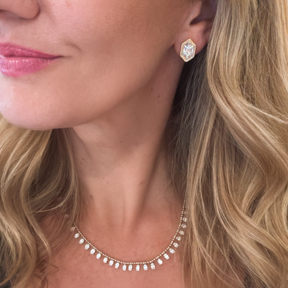 Bezel Hexagon Diamond Stud Earrings