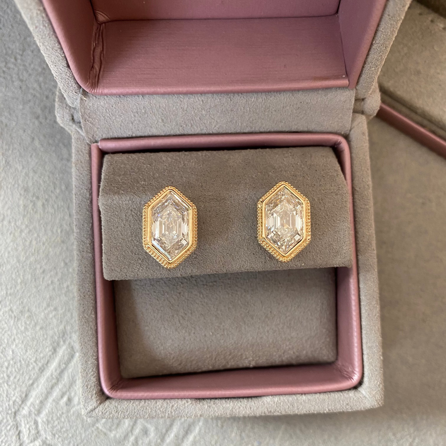 Bezel Hexagon Diamond Stud Earrings