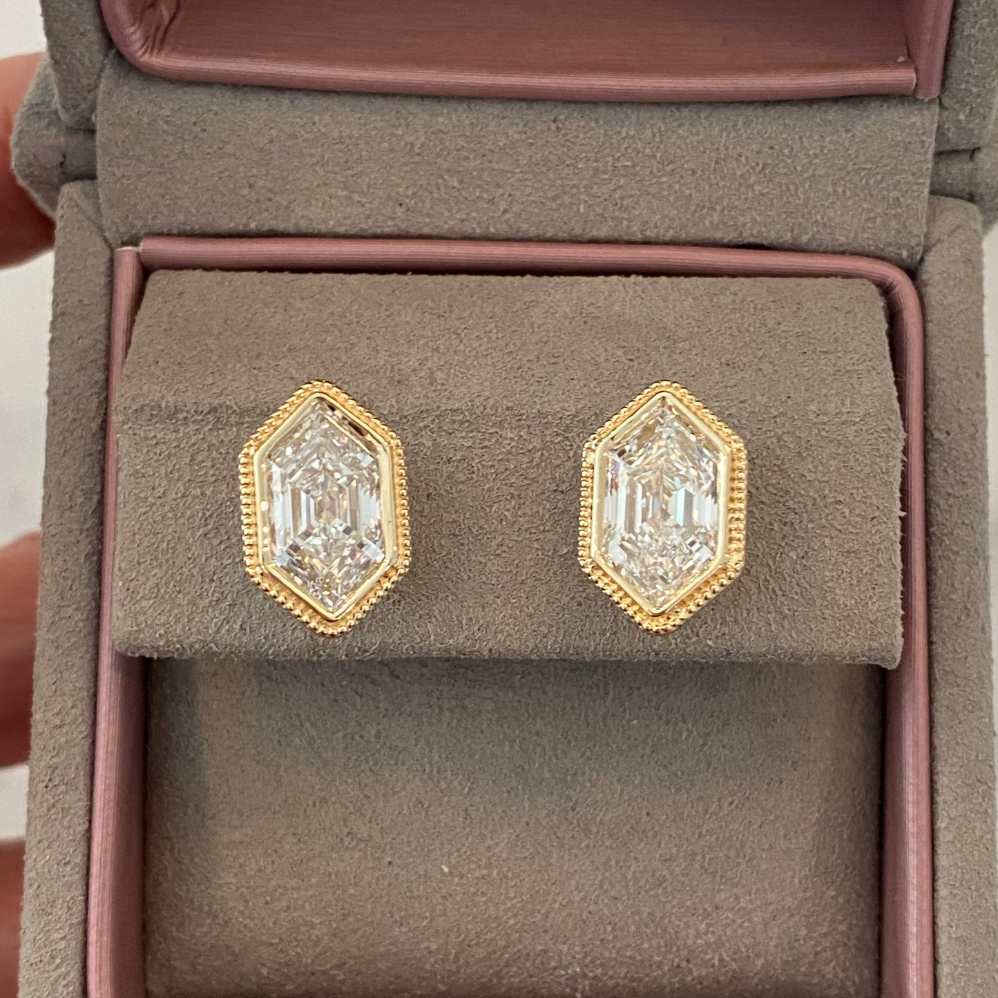 Bezel Hexagon Diamond Stud Earrings