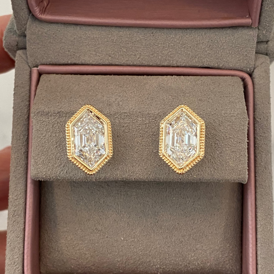 Bezel Hexagon Diamond Stud Earrings