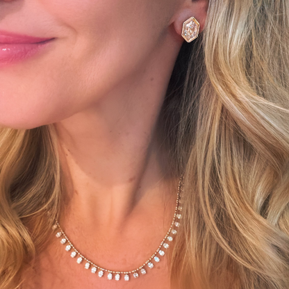 Bezel Hexagon Diamond Stud Earrings