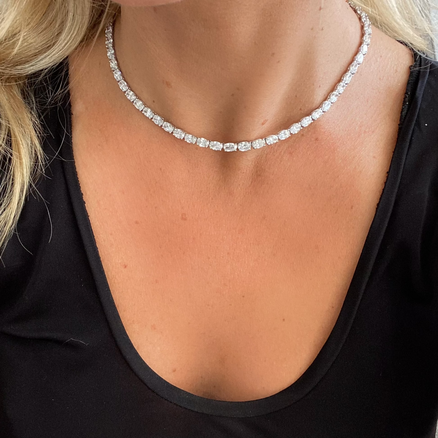 East West Oval Diamond Tennis Necklace