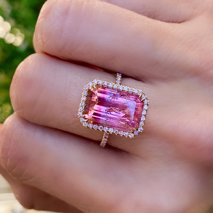 Sunset Amour 6.5 Carat Pink Tourmaline Pink Diamond Unicorn Ring