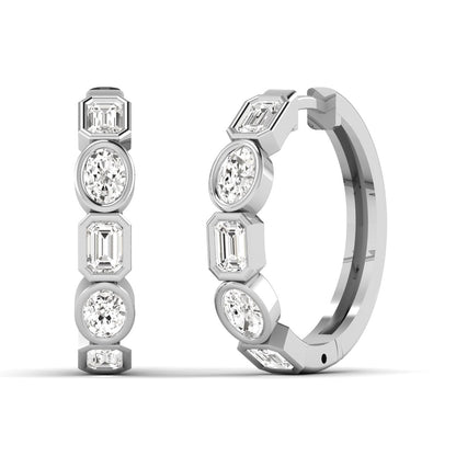 Oval and Emerald Bezel Diamond Hoop Earrings
