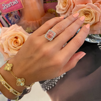 4.3 Carat Peaches and Cream Pink Yellow Tourmaline Diamond Unicorn Ring