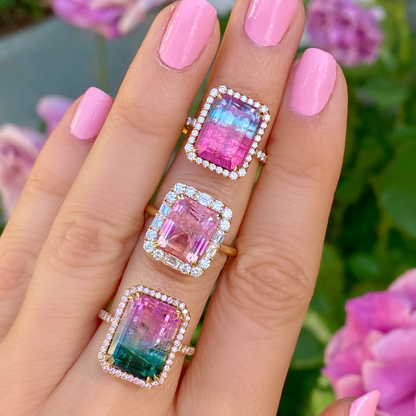 6.8 Carat Rainbow Brite Tourmaline Diamond Unicorn Ring