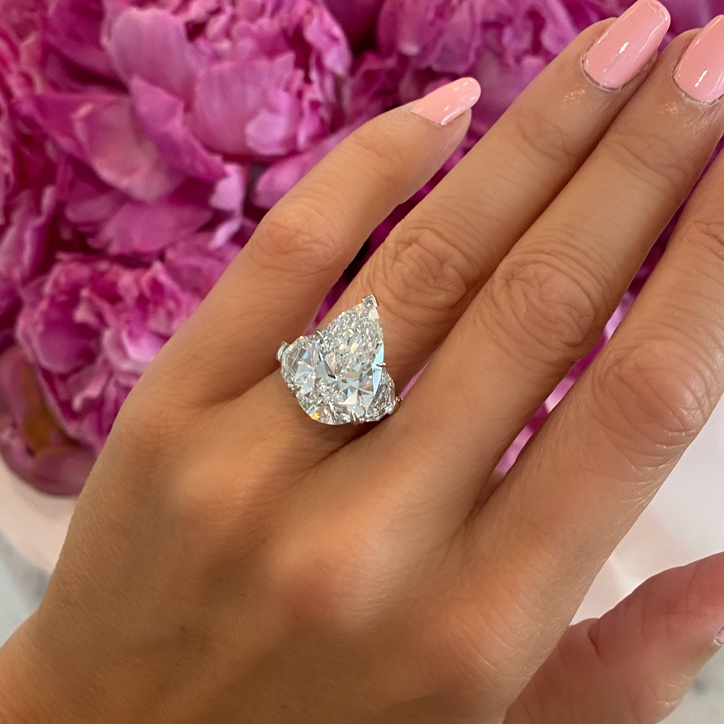 Pear Diamond with Epaullete Side Stones Ring