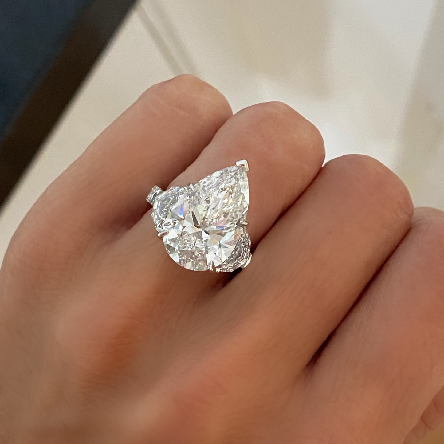 Pear Diamond with Epaullete Side Stones Ring