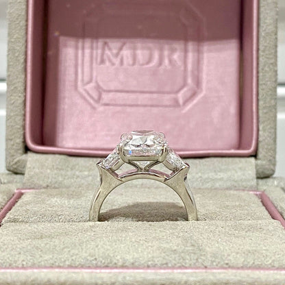 Old Miner Antique Cushion Cut Diamond with Epaulettes 3 Stone Ring