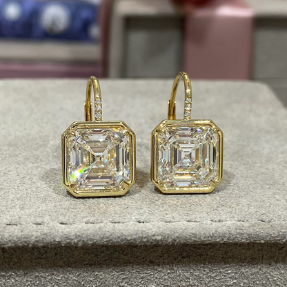 Asscher Cut Bezel Diamond Drop Earrings