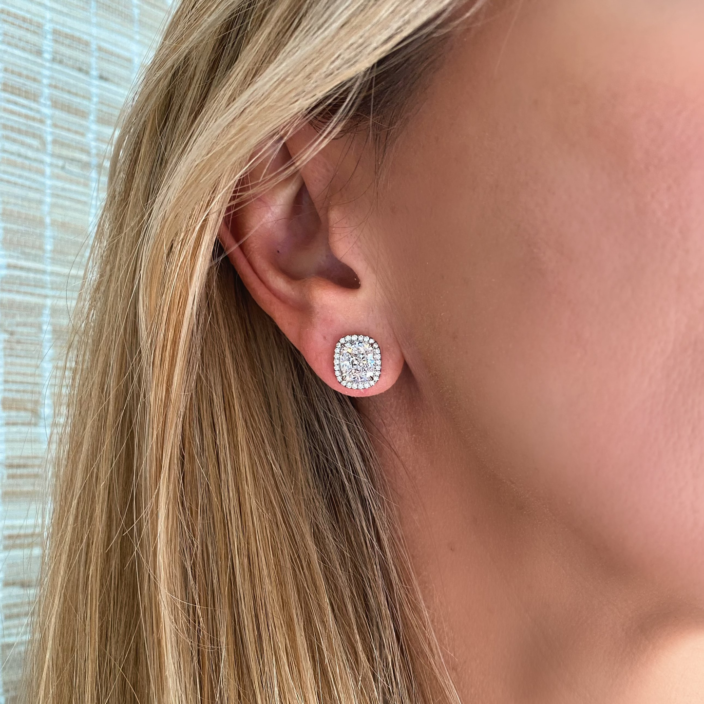 Cushion Halo Diamond Stud Earrings