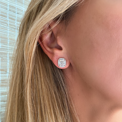 Cushion Halo Diamond Stud Earrings