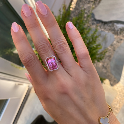 Sunset Amour 6.5 Carat Pink Tourmaline Pink Diamond Unicorn Ring