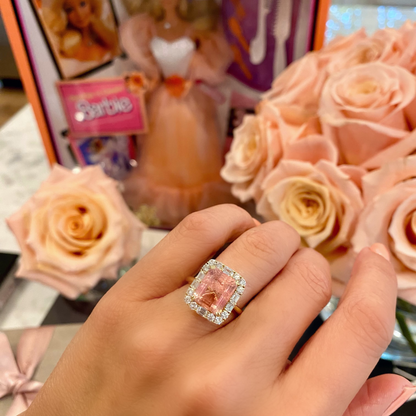 4.3 Carat Peaches and Cream Pink Yellow Tourmaline Diamond Unicorn Ring