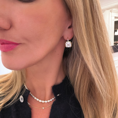 Asscher Cut Bezel Diamond Drop Earrings