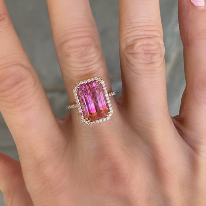 Sunset Amour 6.5 Carat Pink Tourmaline Pink Diamond Unicorn Ring