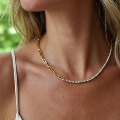 Diamond Paperclip Tennis Necklace