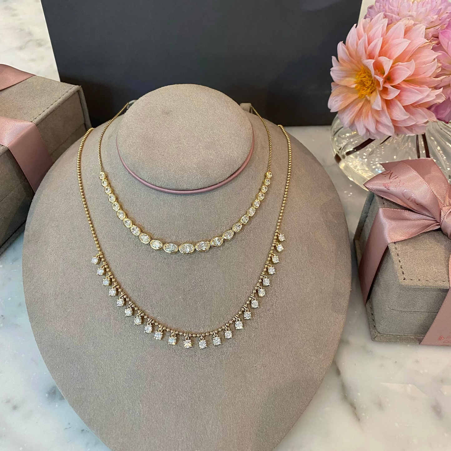 Half Oval Bezel Diamond Necklace