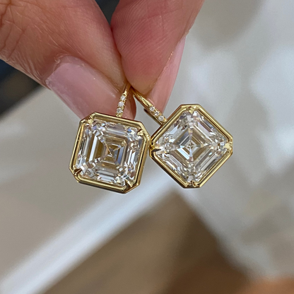 Asscher Cut Bezel Diamond Drop Earrings