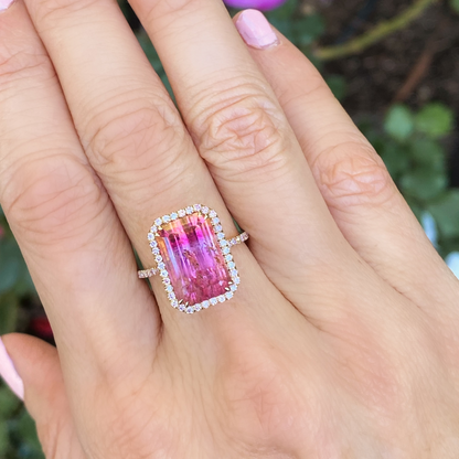 Sunset Amour 6.5 Carat Pink Tourmaline Pink Diamond Unicorn Ring