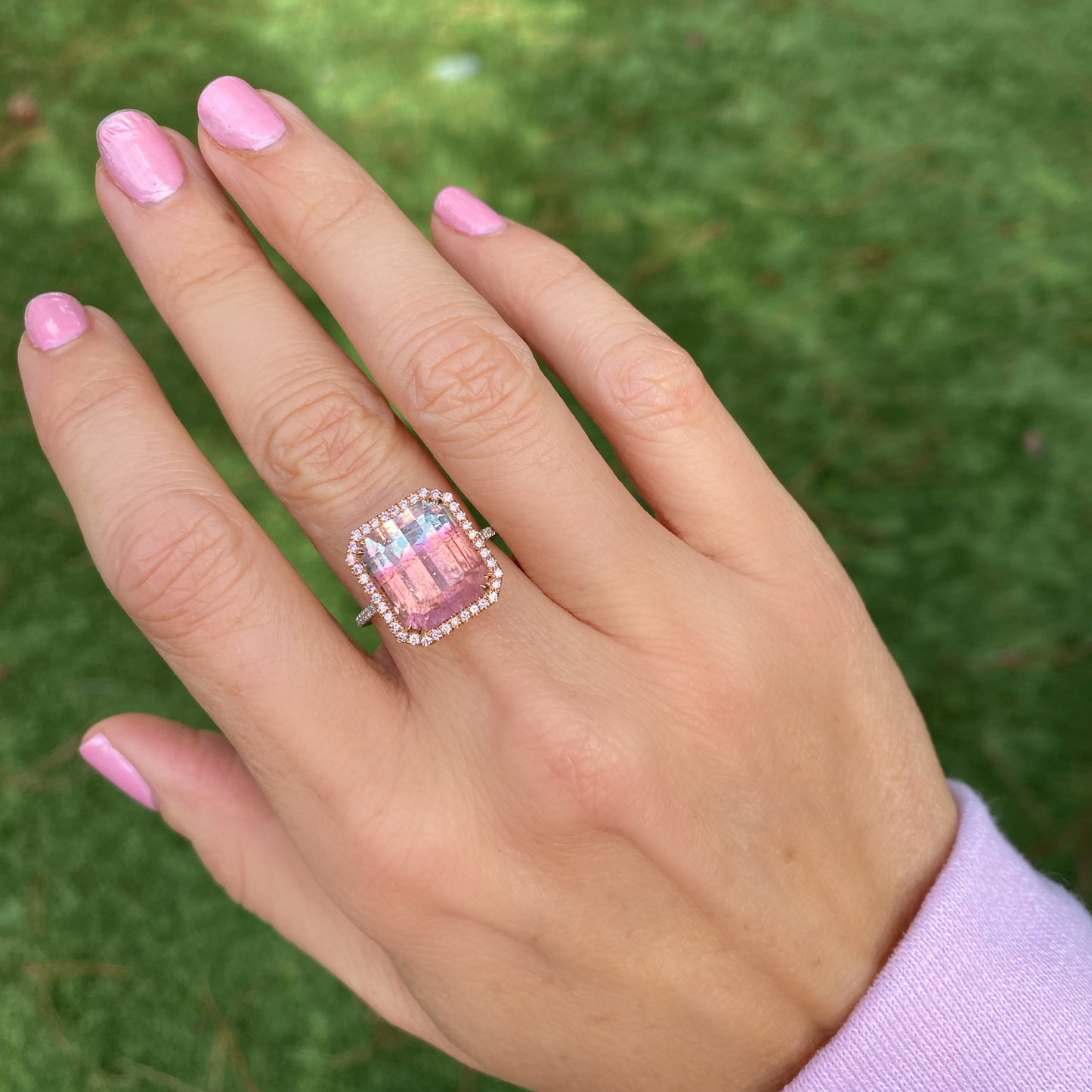 8.6 Carat Elara Bloom Tourmaline Pink Diamond Unicorn Ring