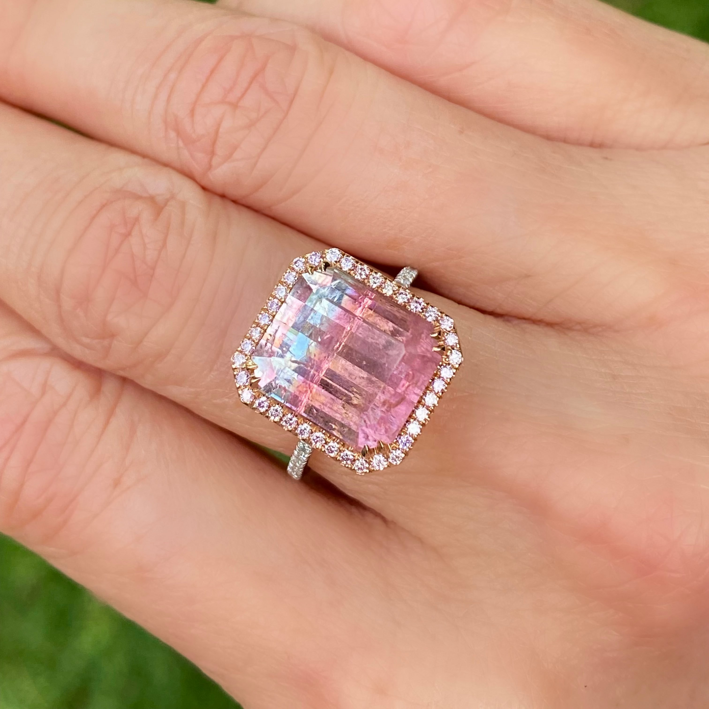 8.6 Carat Elara Bloom Tourmaline Pink Diamond Unicorn Ring