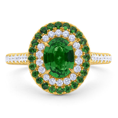 Miss Diamond Ring white and green Tsavorite halo pave jewelry