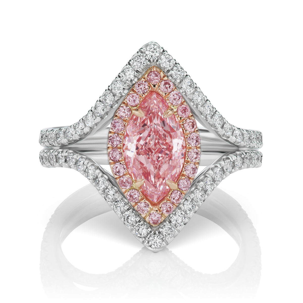 Hand Forged Halo Fancy Pink Orangey Diamond Ring MDR Atelier Miss