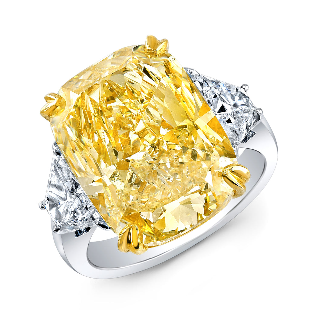 Miss Diamond Ring 10 yellow cushion three stone trapezoid rings