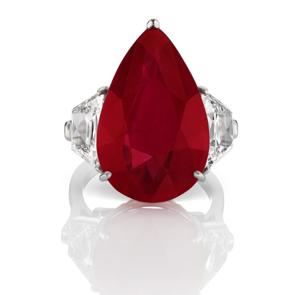 Pear Shaped Ruby & Diamond Ring in 9ct White Gold