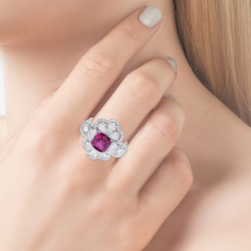 Floral Lace 3 Ct. Pink Sapphire Diamond Ring