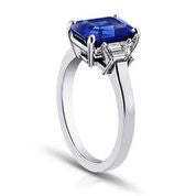 4 Ct. Three Stone Square Emerald Blue Sapphire Ring