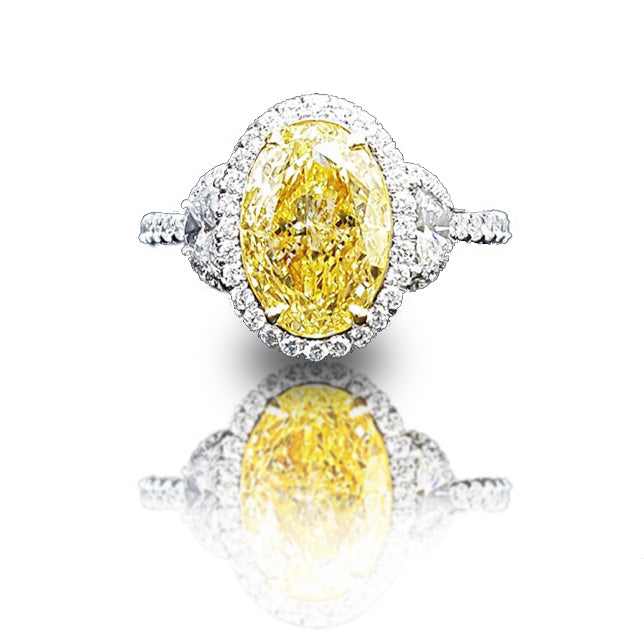 3 Ct. Three Stone Halo Yellow Diamond Ring