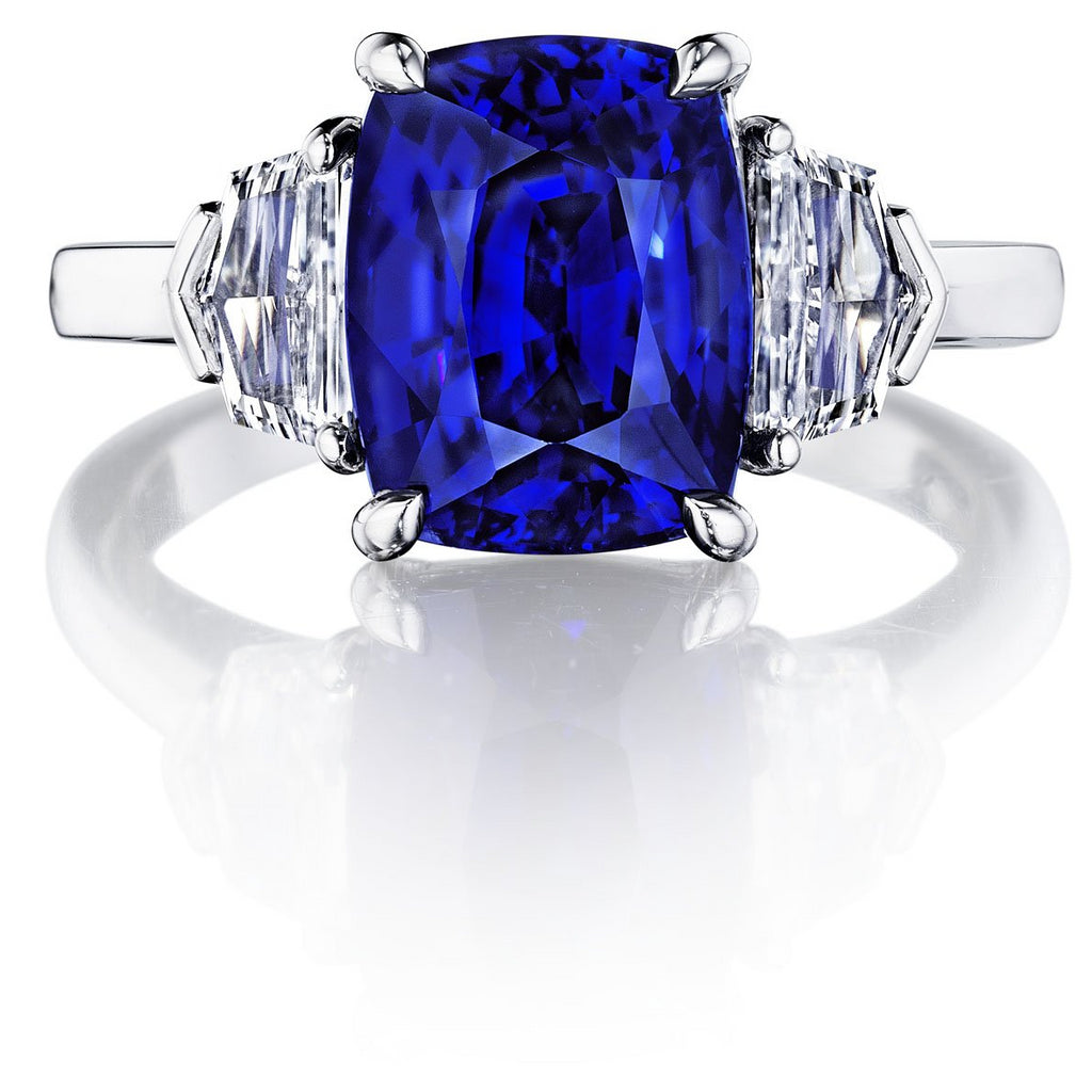 4 Ct. Three Stone Royal Blue Sapphire Ring