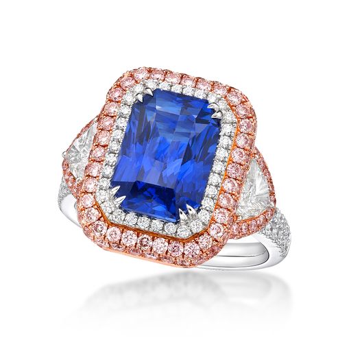 Tension Set Royal Blue Sapphire Gold Ring with Diamonds | Modern Gem Jewelry  | Saratti