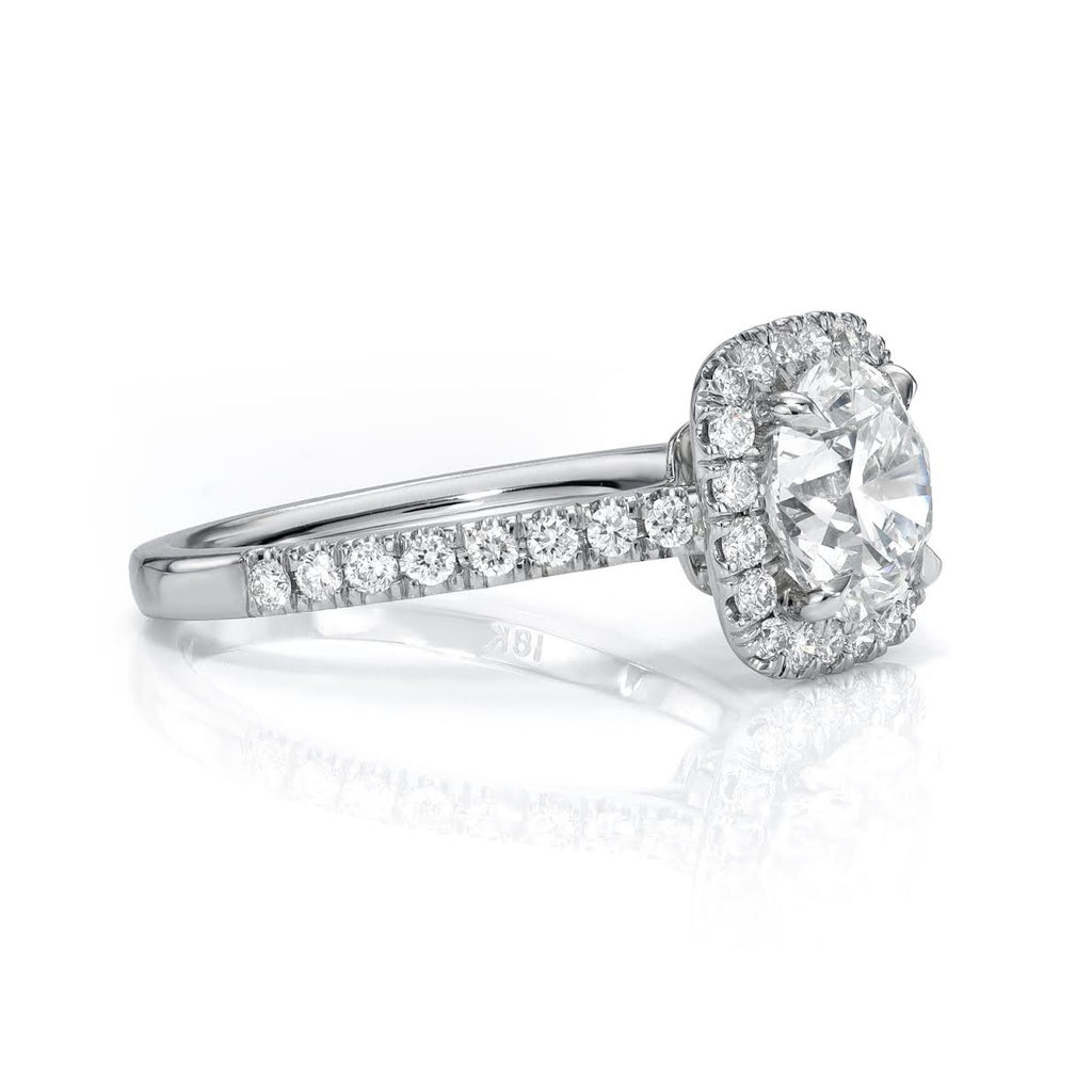 Cushion Halo Round Brilliant Cut Diamond Engagement Ring