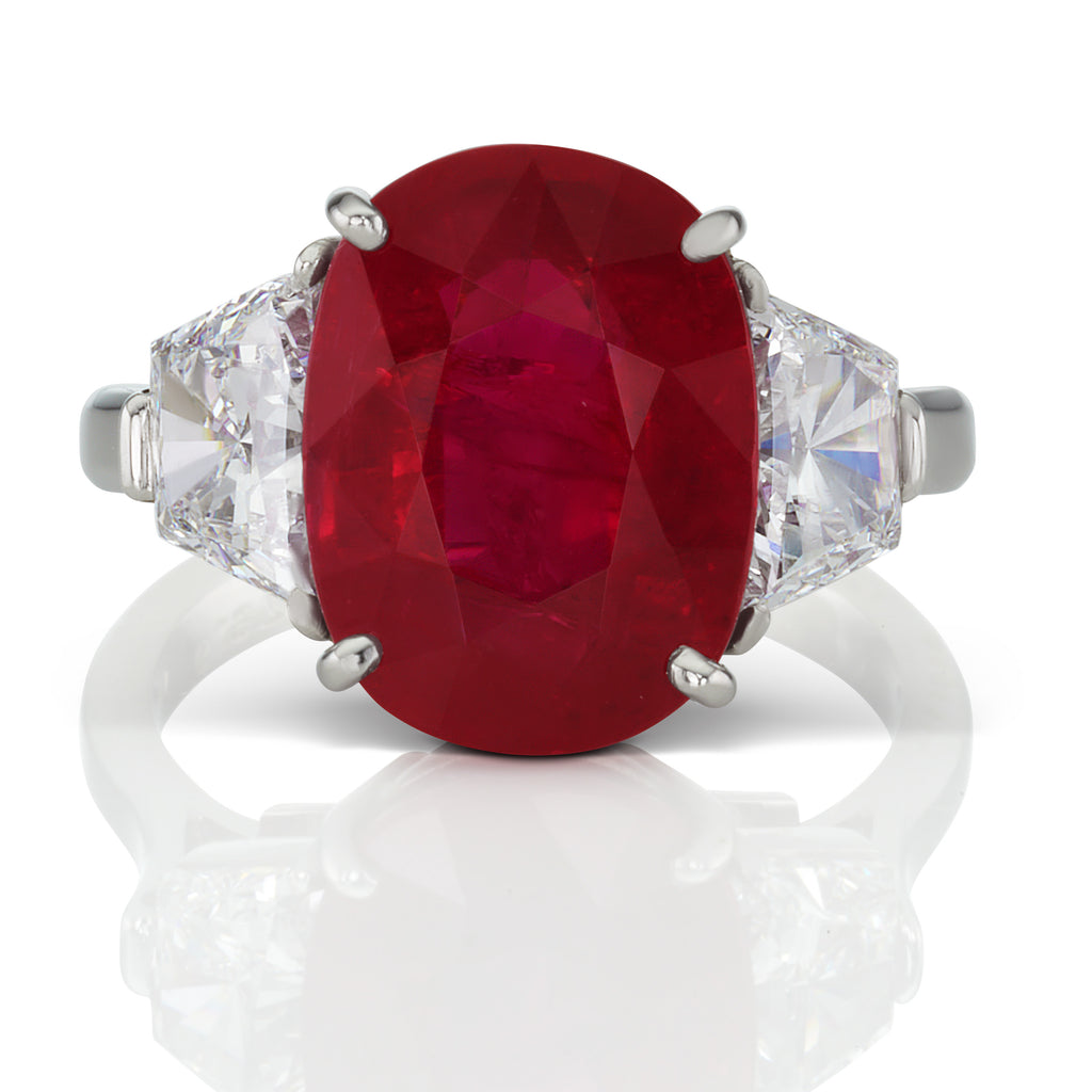 6 Ct. Three Stone Mozambique Ruby and Diamond Ring