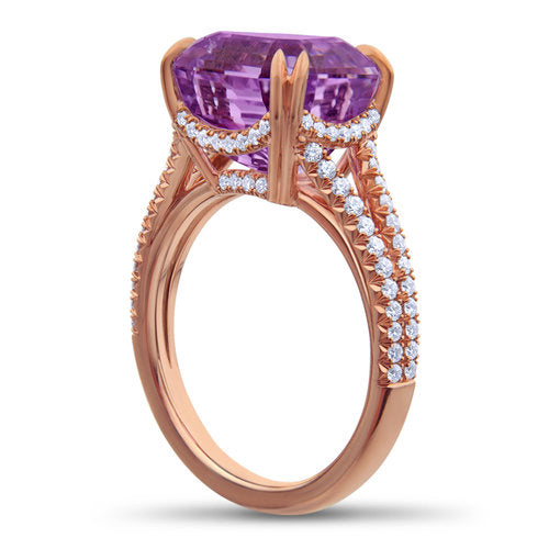 7 Carat Emerald Cut Kunzite Diamond Ring