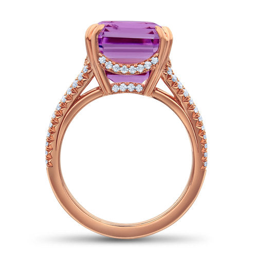 7 Carat Emerald Cut Kunzite Diamond Ring